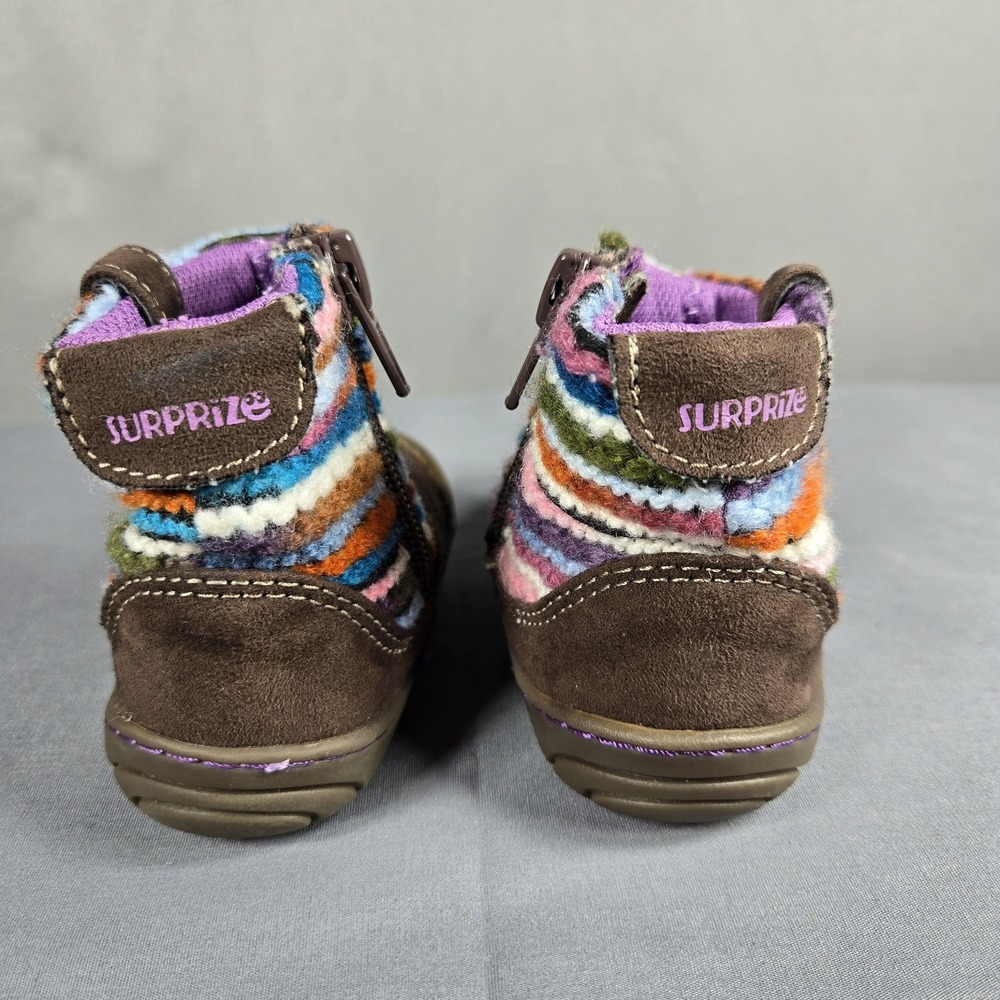 Stride Rite Surprize Adora Boots Toddler Girl 3 Brown Multi Tweed Knit Ankle Zip - Picture 9 of 10